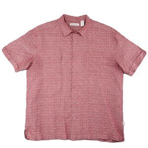 Cubavera Textured Linen Shirt Mens‎ Large Red Aloha Casual Tropical Cotton Cuban